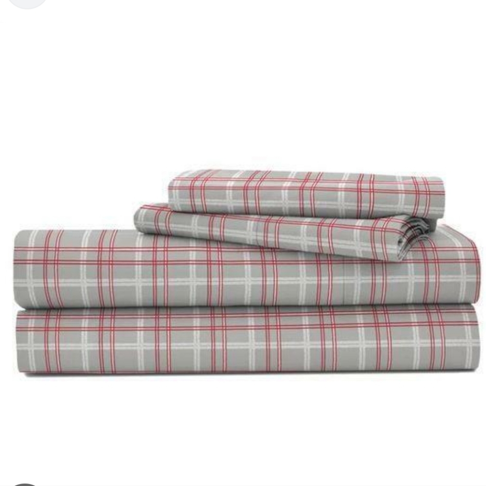 Brand New IZOD QUEEN Size SHEET SET Microfiber David plaid grey